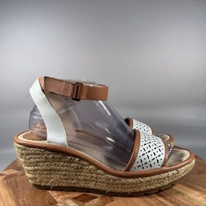 FLY London Sandal Wedge Espadrille Ekal White Brown Womens‎ 40 / 9.5